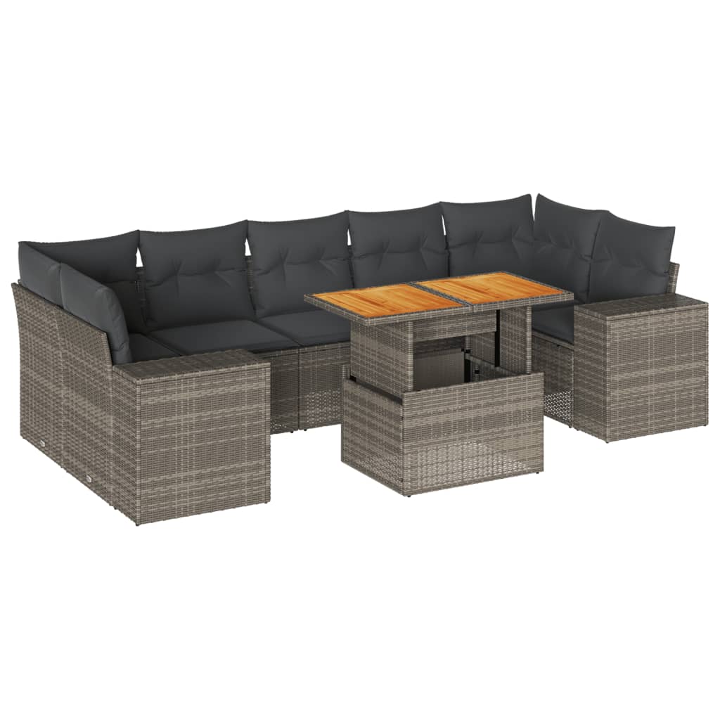 8-tlg. Garten-Sofagarnitur mit Kissen Grau Poly Rattan - Pazzar.ch