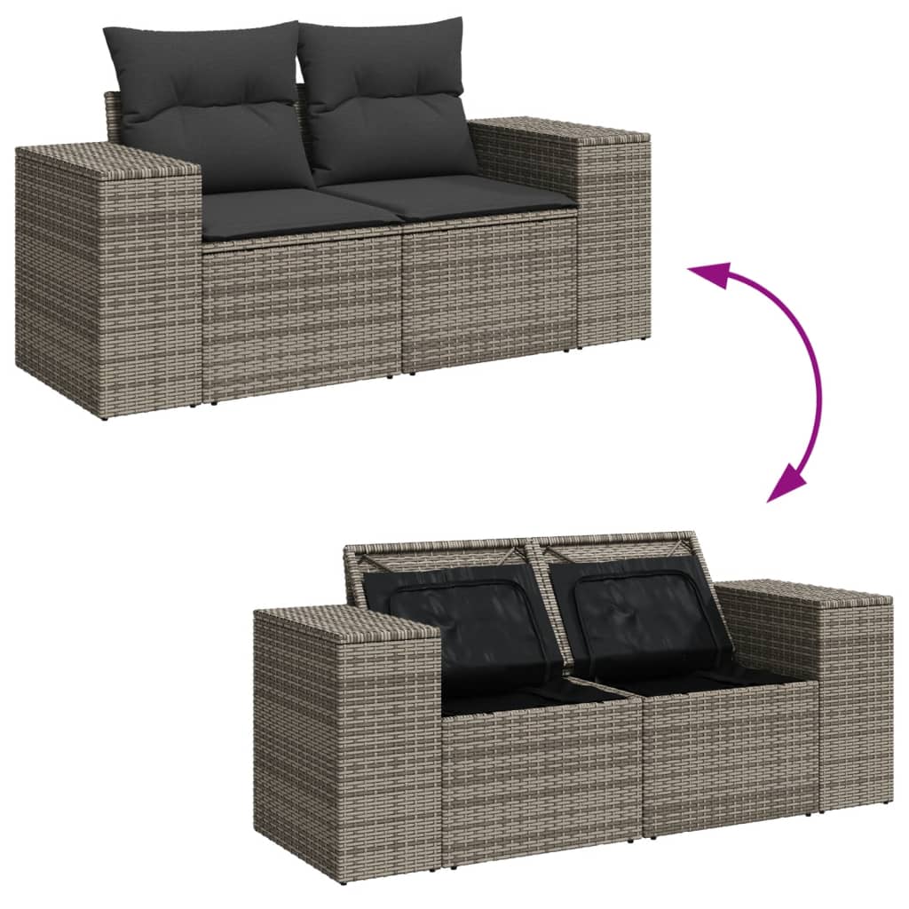 8-tlg. Garten-Sofagarnitur mit Kissen Grau Poly Rattan - Pazzar.ch