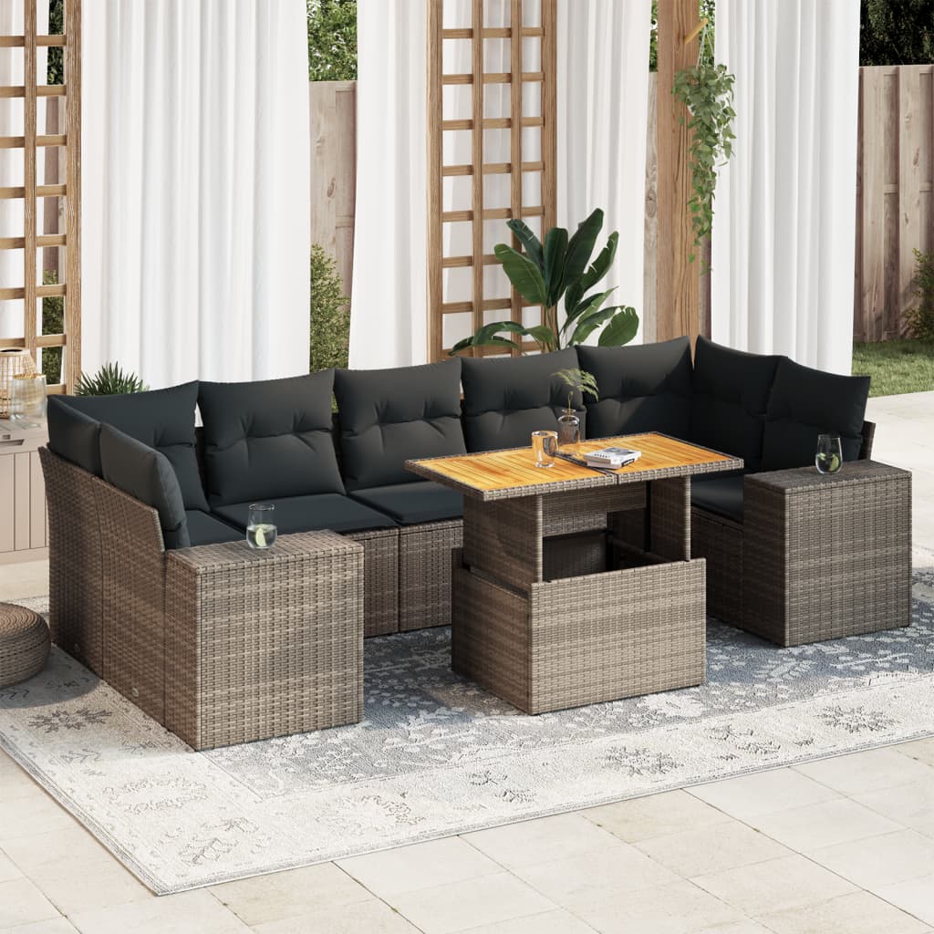 8-tlg. Garten-Sofagarnitur mit Kissen Grau Poly Rattan - Pazzar.ch