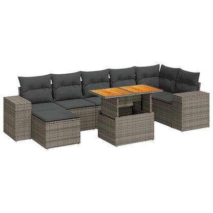 8-tlg. Garten-Sofagarnitur mit Kissen Grau Poly Rattan - Pazzar.ch