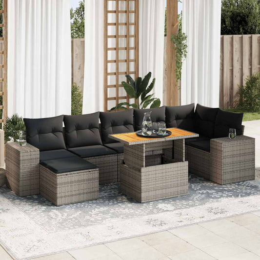 8-tlg. Garten-Sofagarnitur mit Kissen Grau Poly Rattan - Pazzar.ch