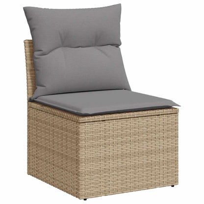 7-tlg. Garten-Sofagarnitur mit Kissen Beige Poly Rattan Akazie - Pazzar.ch