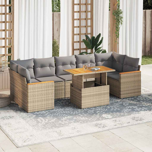 7-tlg. Garten-Sofagarnitur mit Kissen Beige Poly Rattan Akazie - Pazzar.ch