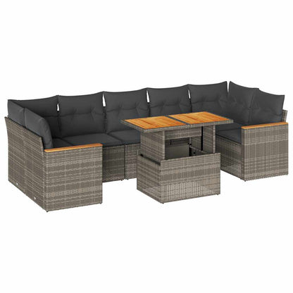 7-tlg. Garten-Sofagarnitur mit Kissen Grau Poly Rattan Akazie - Pazzar.ch