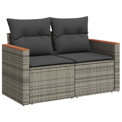 7-tlg. Garten-Sofagarnitur mit Kissen Grau Poly Rattan Akazie - Pazzar.ch
