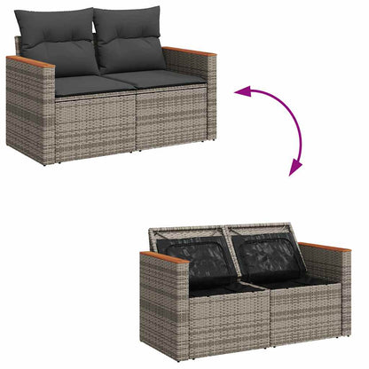 7-tlg. Garten-Sofagarnitur mit Kissen Grau Poly Rattan Akazie - Pazzar.ch