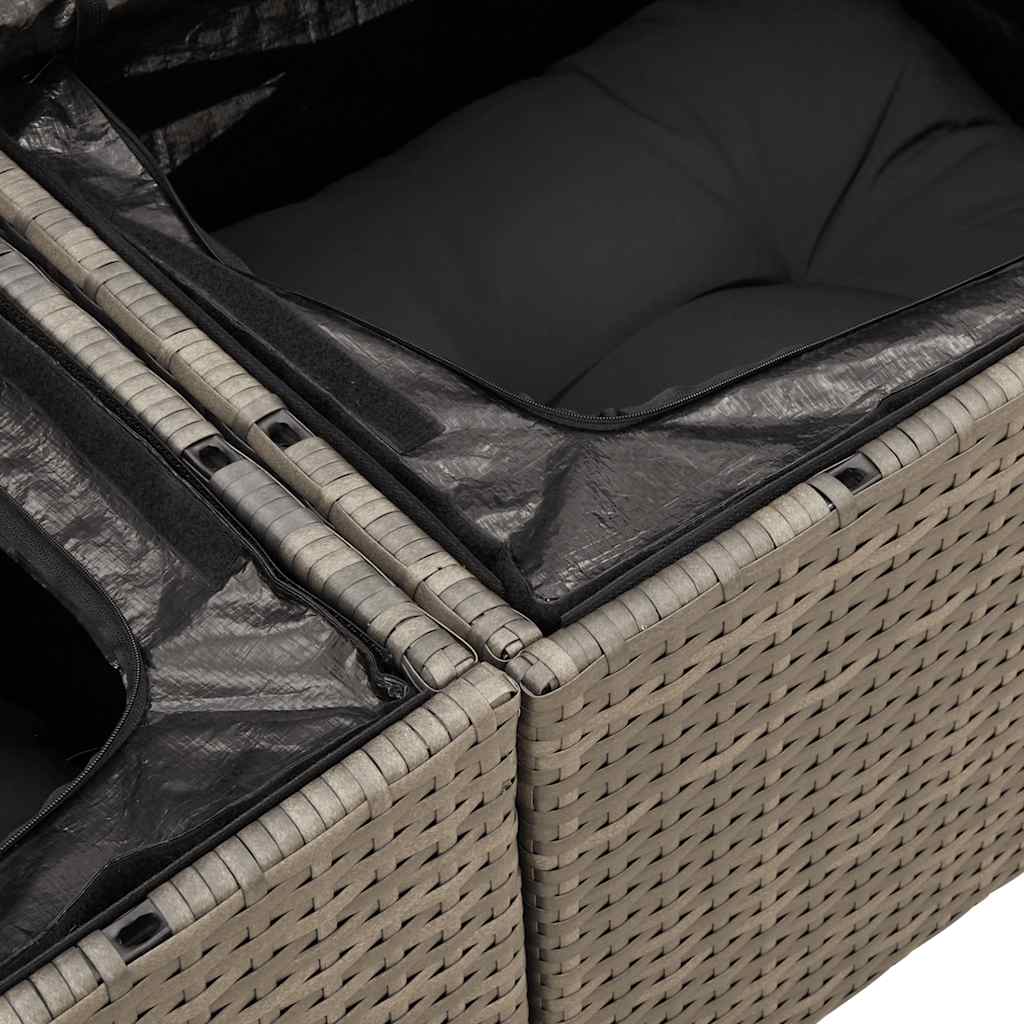 8-tlg. Garten-Sofagarnitur mit Kissen Grau Poly Rattan Akazie