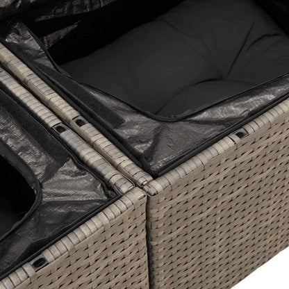 7-tlg. Garten-Sofagarnitur mit Kissen Grau Poly Rattan Akazie - Pazzar.ch