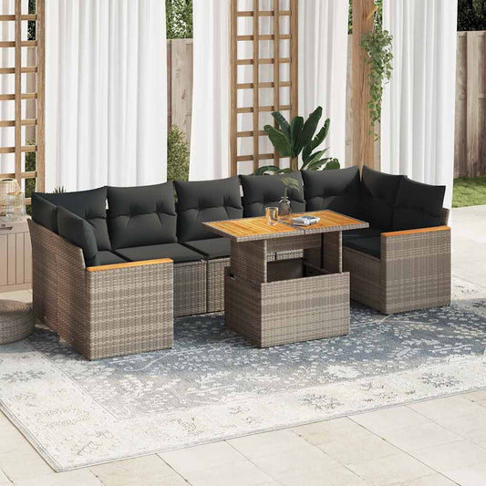 7-tlg. Garten-Sofagarnitur mit Kissen Grau Poly Rattan Akazie - Pazzar.ch