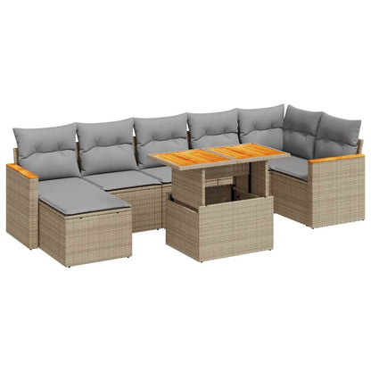 8-tlg. Garten-Sofagarnitur mit Kissen Beige Poly Rattan Akazie - Pazzar.ch