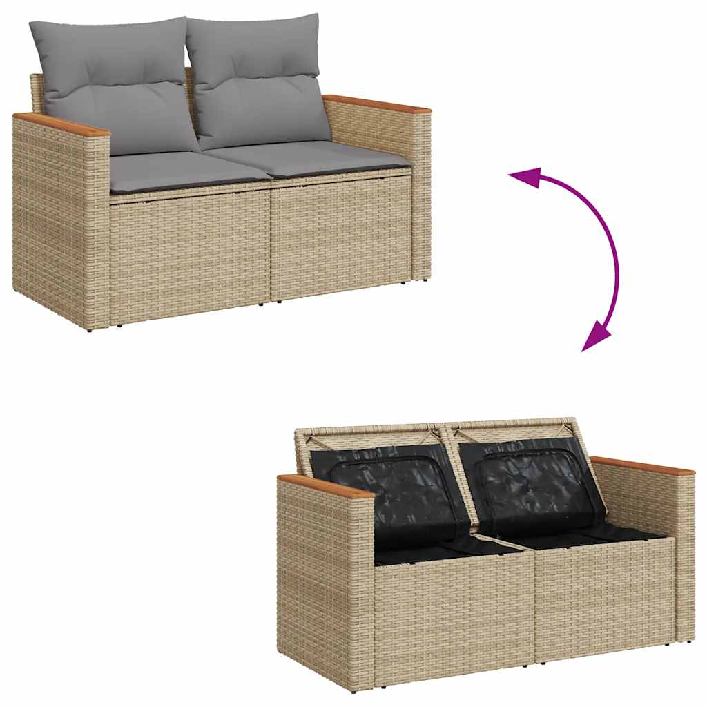 8-tlg. Garten-Sofagarnitur mit Kissen Beige Poly Rattan Akazie - Pazzar.ch