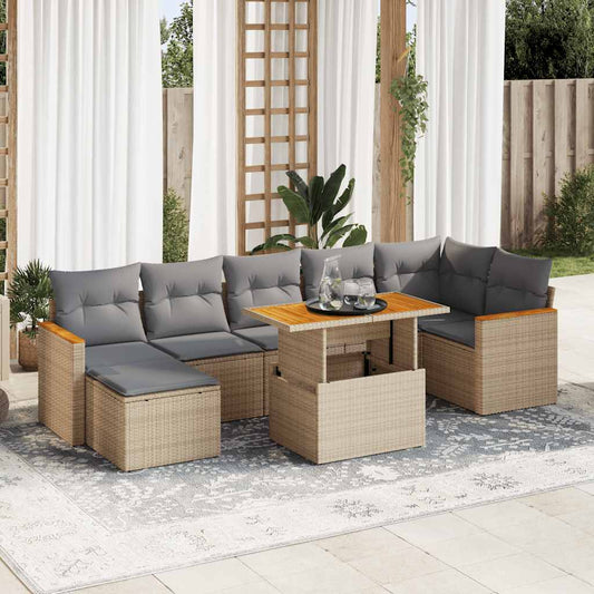 8-tlg. Garten-Sofagarnitur mit Kissen Beige Poly Rattan Akazie - Pazzar.ch