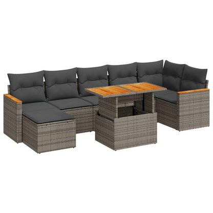 8-tlg. Garten-Sofagarnitur mit Kissen Grau Poly Rattan Akazie - Pazzar.ch