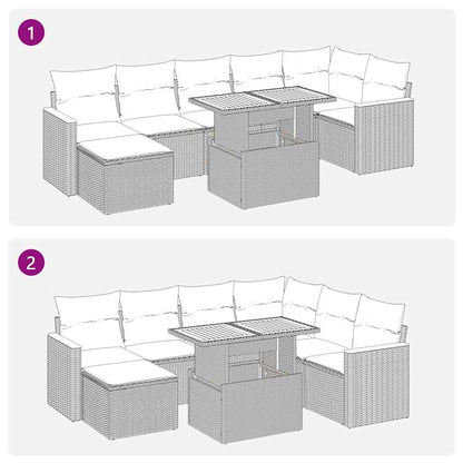 8-tlg. Garten-Sofagarnitur mit Kissen Grau Poly Rattan Akazie - Pazzar.ch