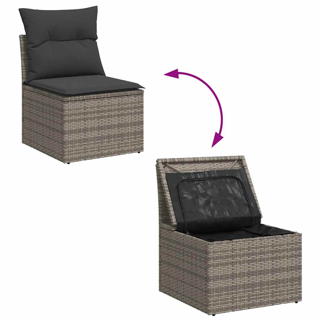 8-tlg. Garten-Sofagarnitur mit Kissen Grau Poly Rattan Akazie - Pazzar.ch