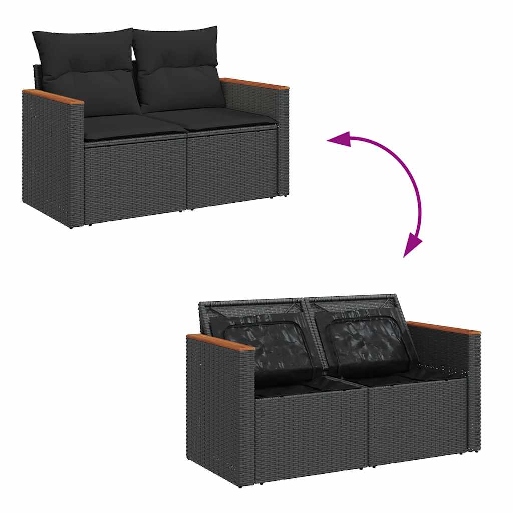 10-tlg. Garten-Sofagarnitur mit Kissen Schwarz Poly Rattan - Pazzar.ch