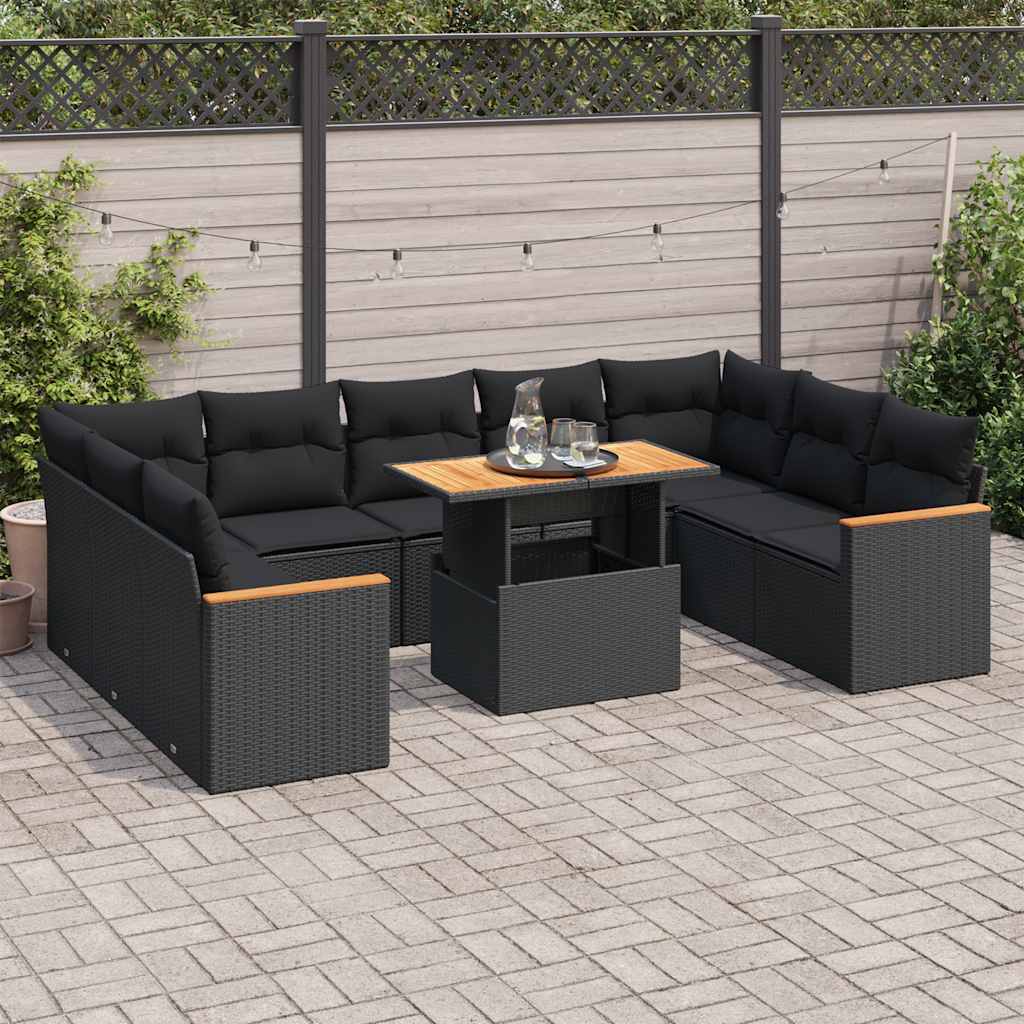 10-tlg. Garten-Sofagarnitur mit Kissen Schwarz Poly Rattan - Pazzar.ch