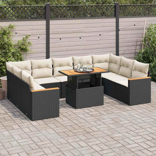 10-tlg. Garten-Sofagarnitur mit Kissen Schwarz Poly Rattan - Pazzar.ch