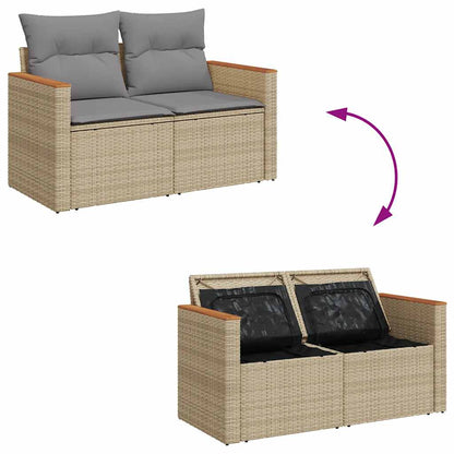 10-tlg. Garten-Sofagarnitur mit Kissen Beige Poly Rattan Akazie - Pazzar.ch