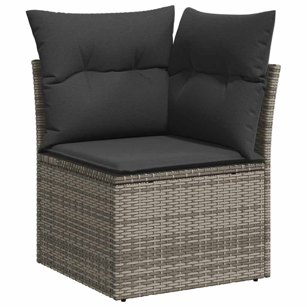 10-tlg. Garten-Sofagarnitur mit Kissen Grau Poly Rattan Akazie - Pazzar.ch