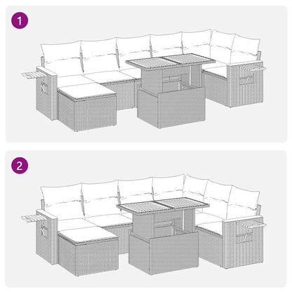 8-tlg. Garten-Sofagarnitur mit Kissen Beige Poly Rattan Akazie - Pazzar.ch