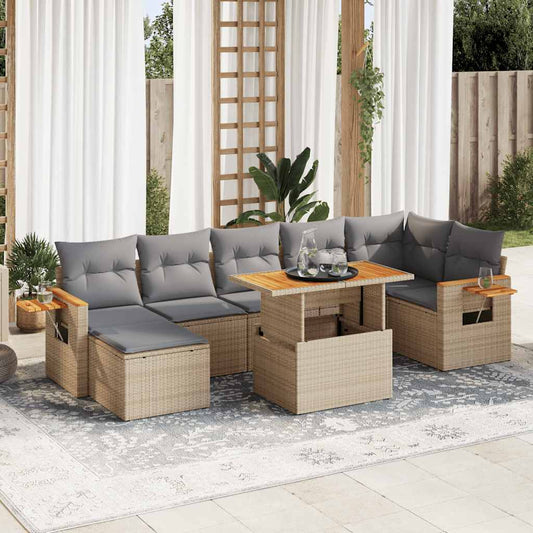 8-tlg. Garten-Sofagarnitur mit Kissen Beige Poly Rattan Akazie - Pazzar.ch
