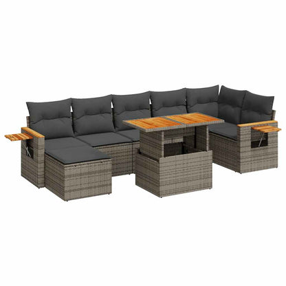 8-tlg. Garten-Sofagarnitur mit Kissen Grau Poly Rattan Akazie - Pazzar.ch
