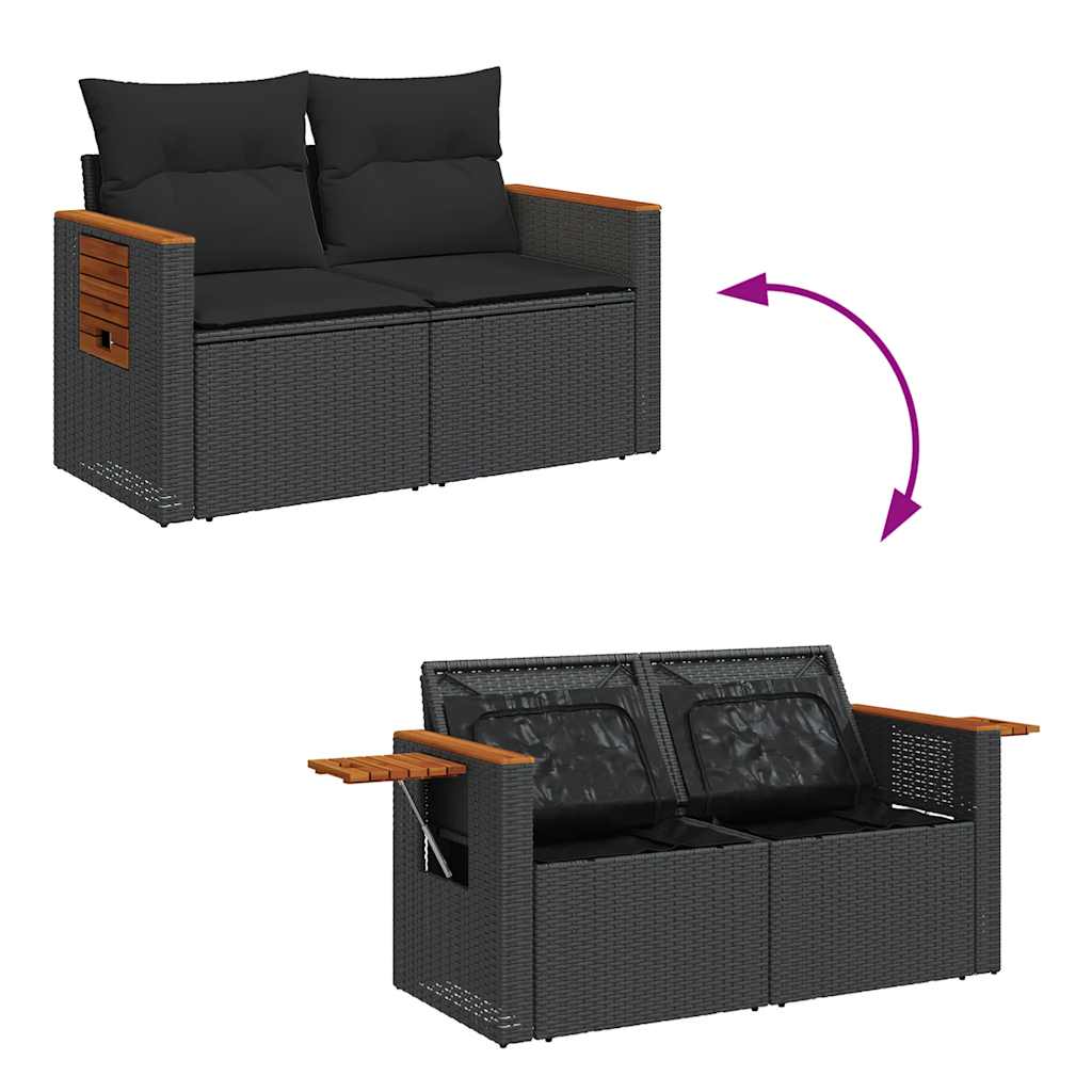 10-tlg. Garten-Sofagarnitur mit Kissen Schwarz Poly Rattan - Pazzar.ch