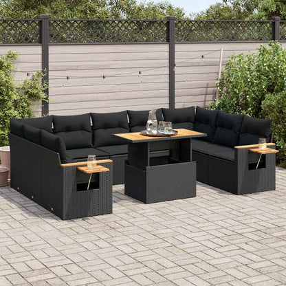 10-tlg. Garten-Sofagarnitur mit Kissen Schwarz Poly Rattan - Pazzar.ch