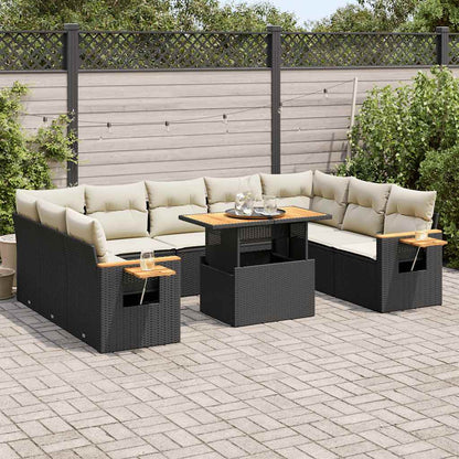 10-tlg. Garten-Sofagarnitur mit Kissen Schwarz Poly Rattan - Pazzar.ch