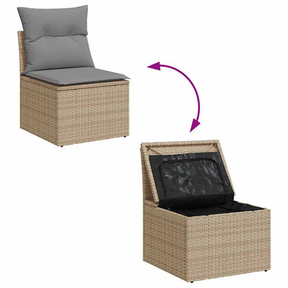 10-tlg. Garten-Sofagarnitur mit Kissen Beige Poly Rattan Akazie - Pazzar.ch