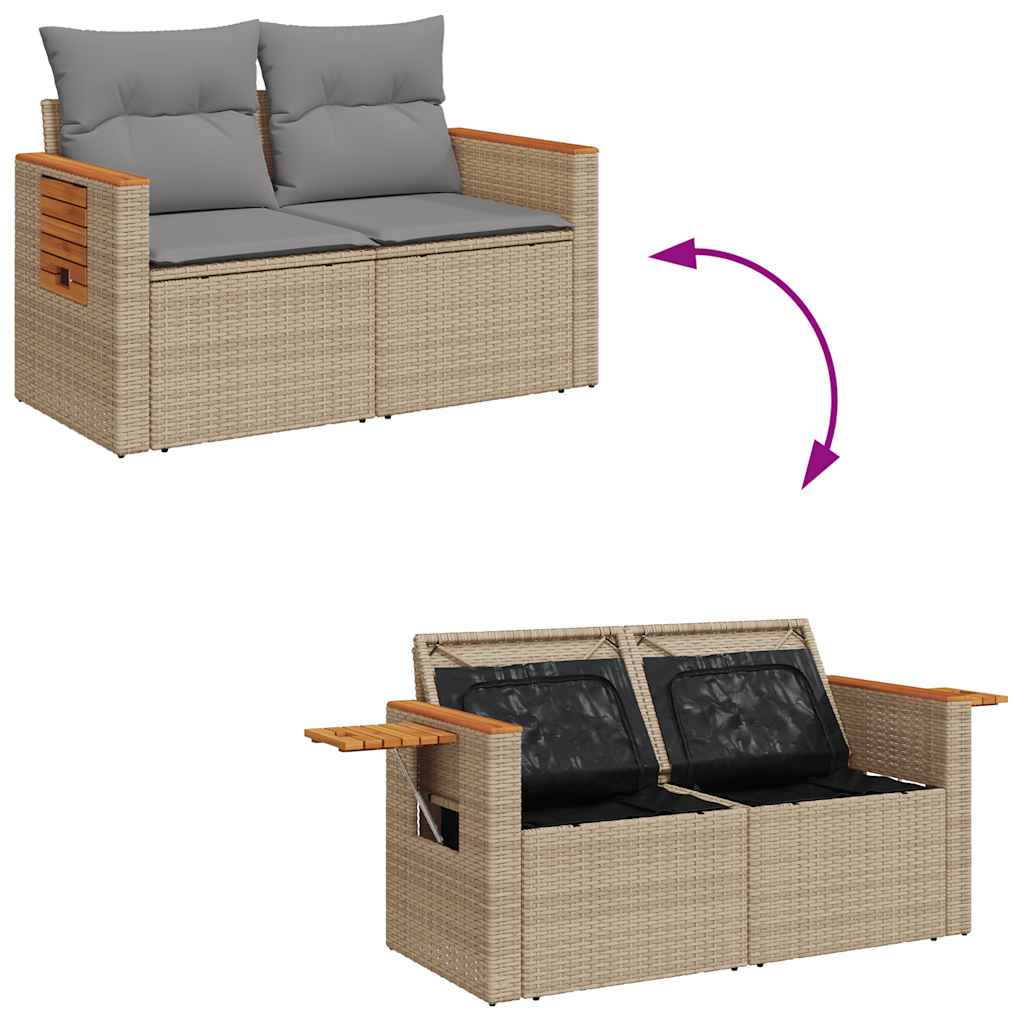 10-tlg. Garten-Sofagarnitur mit Kissen Beige Poly Rattan Akazie - Pazzar.ch