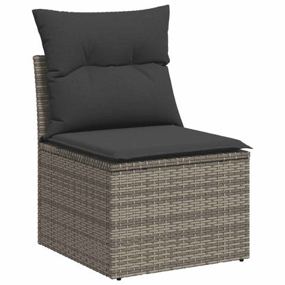 10-tlg. Garten-Sofagarnitur mit Kissen Grau Poly Rattan Akazie - Pazzar.ch