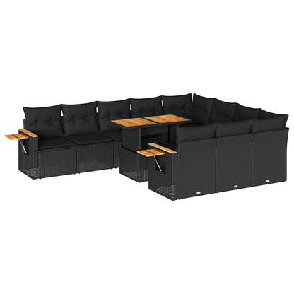 10-tlg. Garten-Sofagarnitur mit Kissen Schwarz Poly Rattan - Pazzar.ch