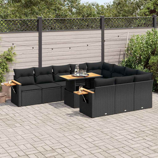 10-tlg. Garten-Sofagarnitur mit Kissen Schwarz Poly Rattan - Pazzar.ch