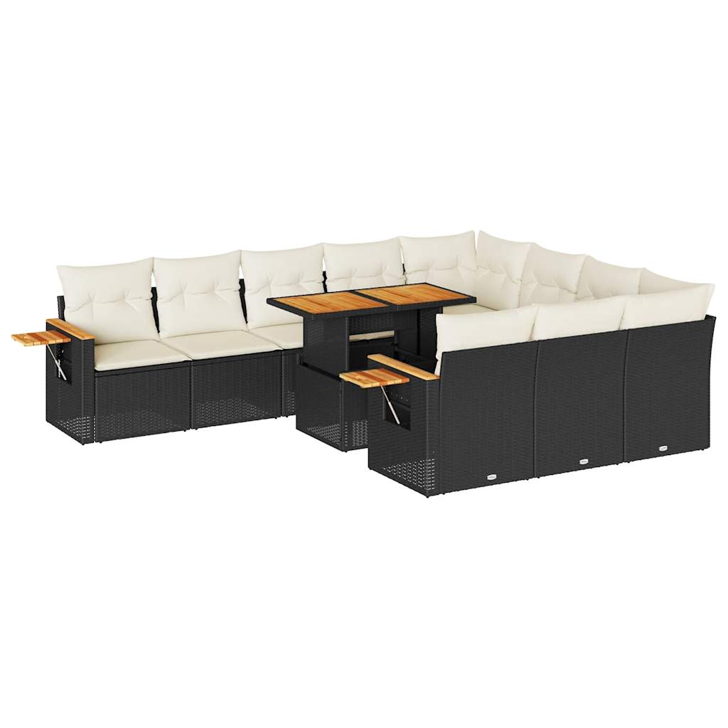 10-tlg. Garten-Sofagarnitur mit Kissen Schwarz Poly Rattan - Pazzar.ch