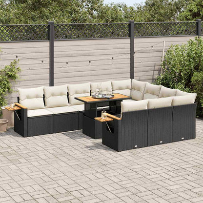 10-tlg. Garten-Sofagarnitur mit Kissen Schwarz Poly Rattan - Pazzar.ch