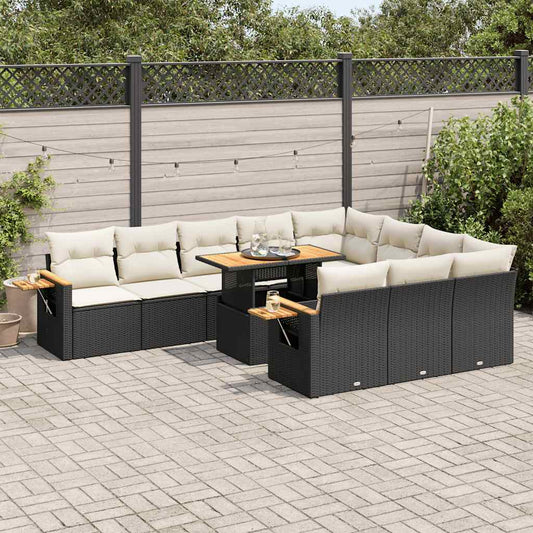 10-tlg. Garten-Sofagarnitur mit Kissen Schwarz Poly Rattan - Pazzar.ch