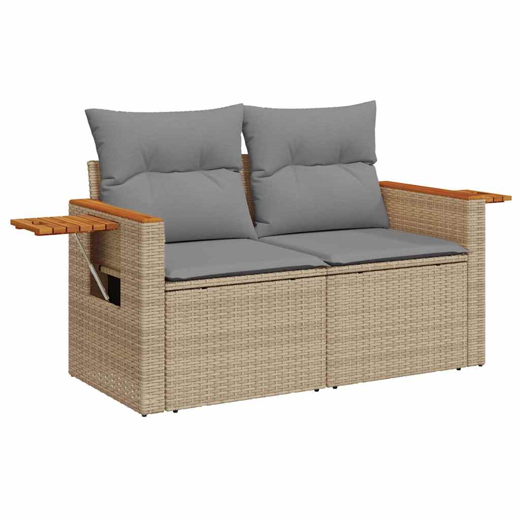 10-tlg. Garten-Sofagarnitur mit Kissen Beige Poly Rattan Akazie - Pazzar.ch