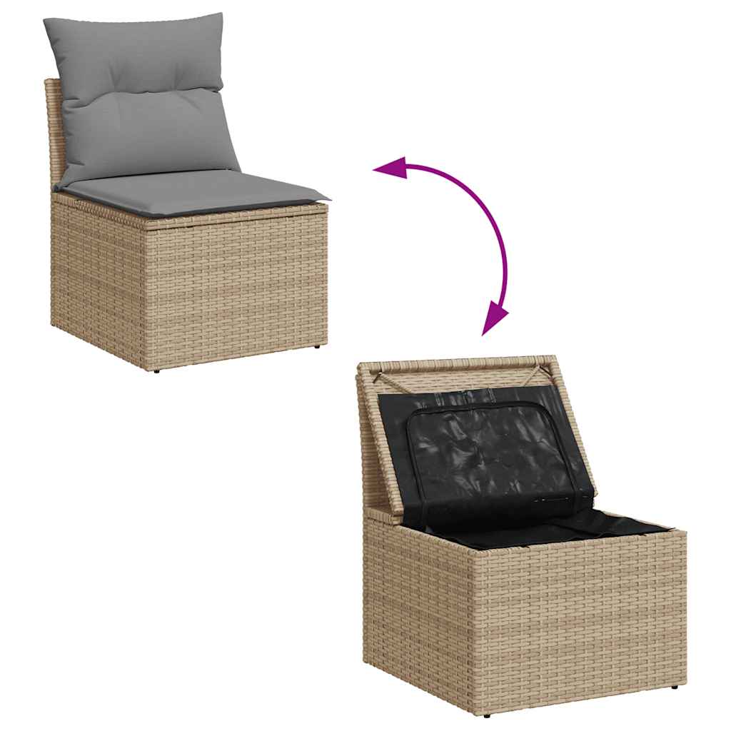 10-tlg. Garten-Sofagarnitur mit Kissen Beige Poly Rattan Akazie