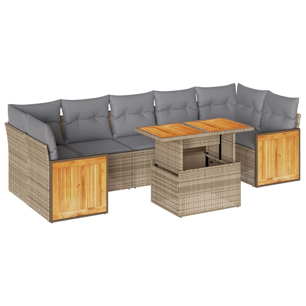 8-tlg. Garten-Sofagarnitur mit Kissen Beige Poly Rattan Akazie - Pazzar.ch
