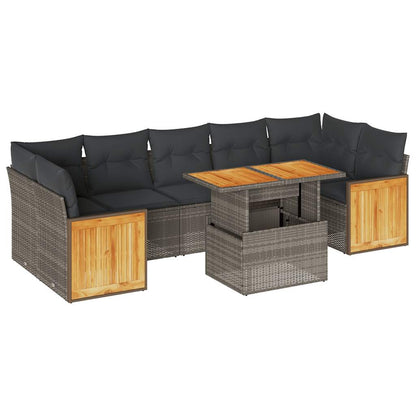 8-tlg. Garten-Sofagarnitur mit Kissen Grau Poly Rattan Akazie - Pazzar.ch
