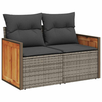 8-tlg. Garten-Sofagarnitur mit Kissen Grau Poly Rattan Akazie - Pazzar.ch
