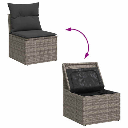 8-tlg. Garten-Sofagarnitur mit Kissen Grau Poly Rattan Akazie - Pazzar.ch