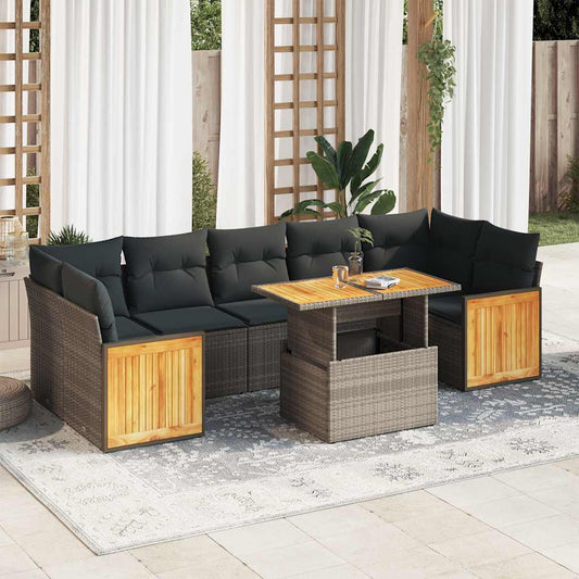 8-tlg. Garten-Sofagarnitur mit Kissen Grau Poly Rattan Akazie - Pazzar.ch