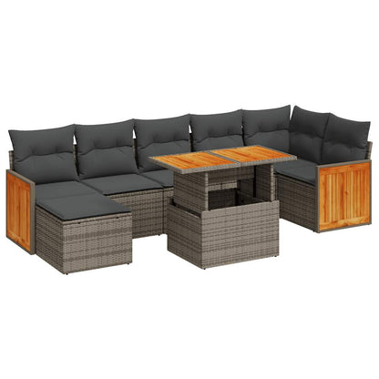 7-tlg. Garten-Sofagarnitur mit Kissen Grau Poly Rattan Akazie - Pazzar.ch