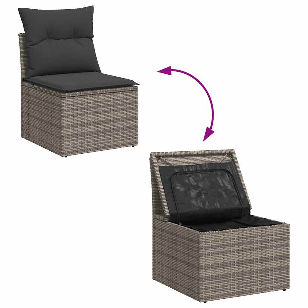 7-tlg. Garten-Sofagarnitur mit Kissen Grau Poly Rattan Akazie - Pazzar.ch