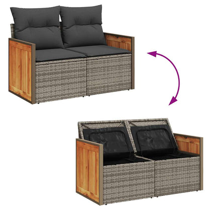 7-tlg. Garten-Sofagarnitur mit Kissen Grau Poly Rattan Akazie - Pazzar.ch