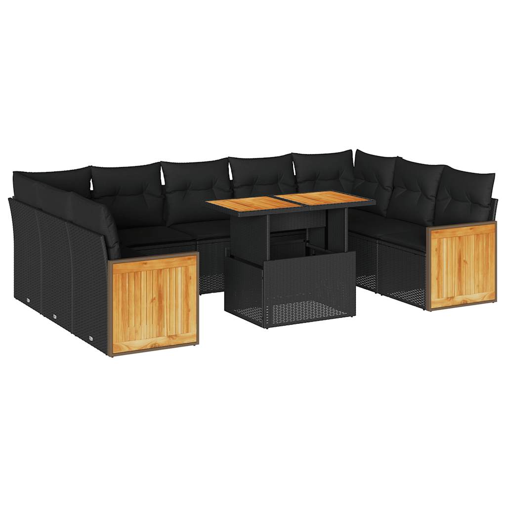 10-tlg. Garten-Sofagarnitur mit Kissen Schwarz Poly Rattan - Pazzar.ch