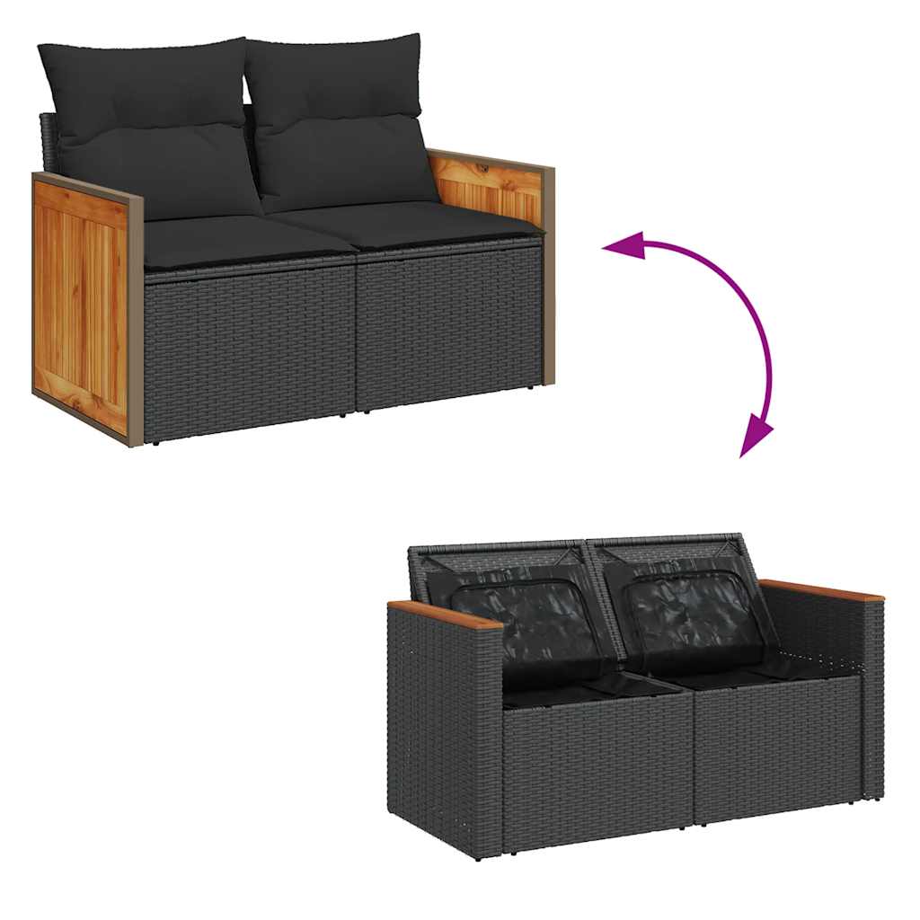 10-tlg. Garten-Sofagarnitur mit Kissen Schwarz Poly Rattan - Pazzar.ch